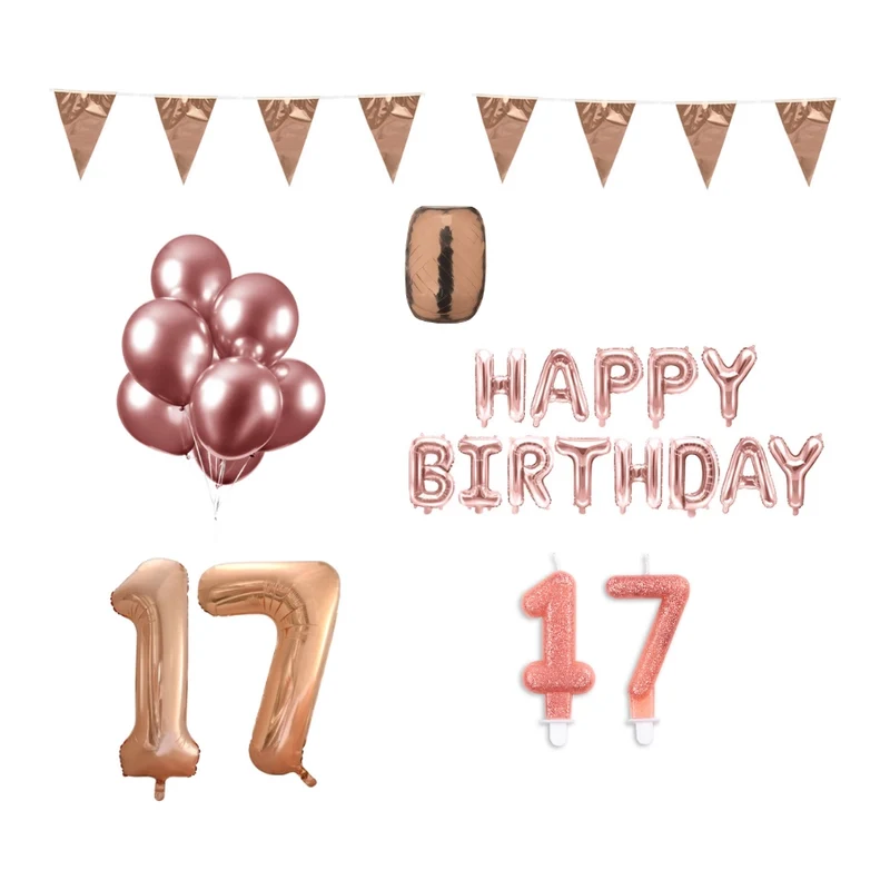 17 jaar Verjaardag Versiering Pakket Rosé Goud