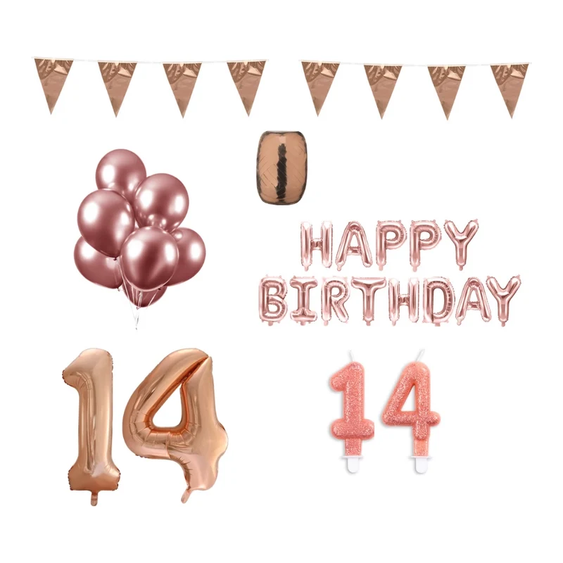 14 jaar Verjaardag Versiering Pakket Rosé Goud