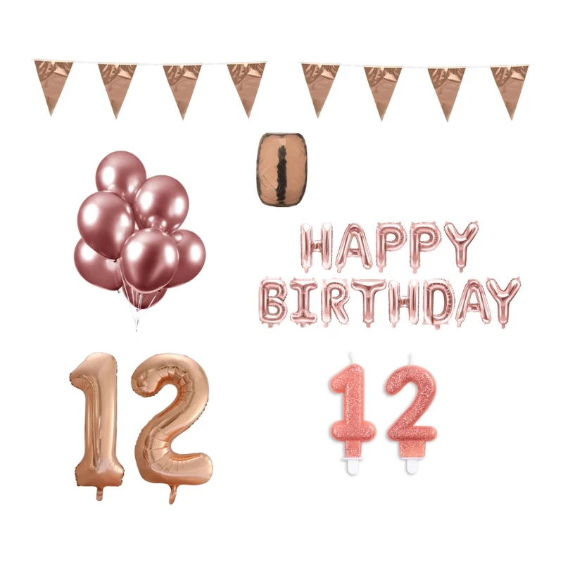 12 jaar Verjaardag Versiering Pakket Rosé Goud