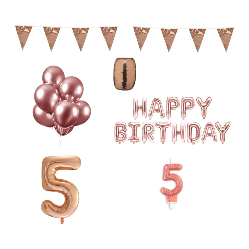 5 jaar Verjaardag Versiering Pakket Rosé Goud