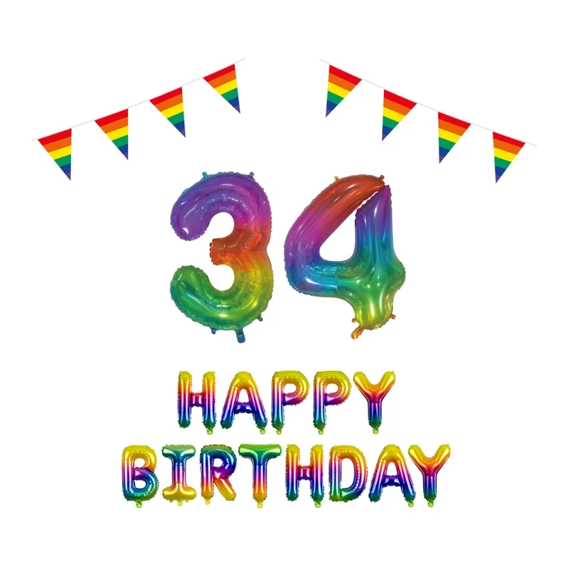 34 jaar Verjaardag Versiering Pakket Regenboog