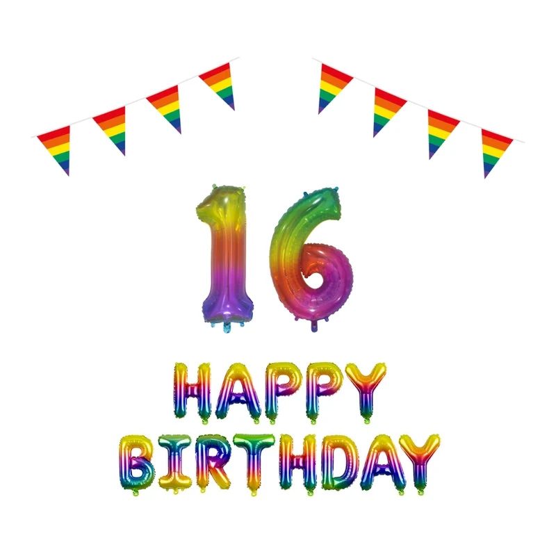 16 jaar Verjaardag Versiering Pakket Regenboog
