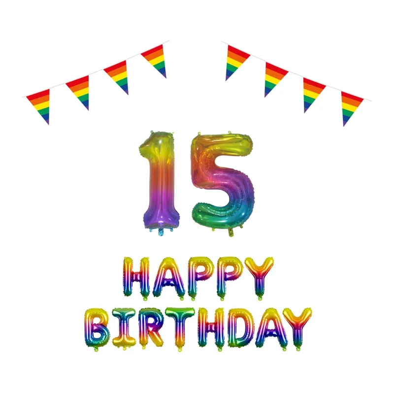 15 jaar Verjaardag Versiering Pakket Regenboog