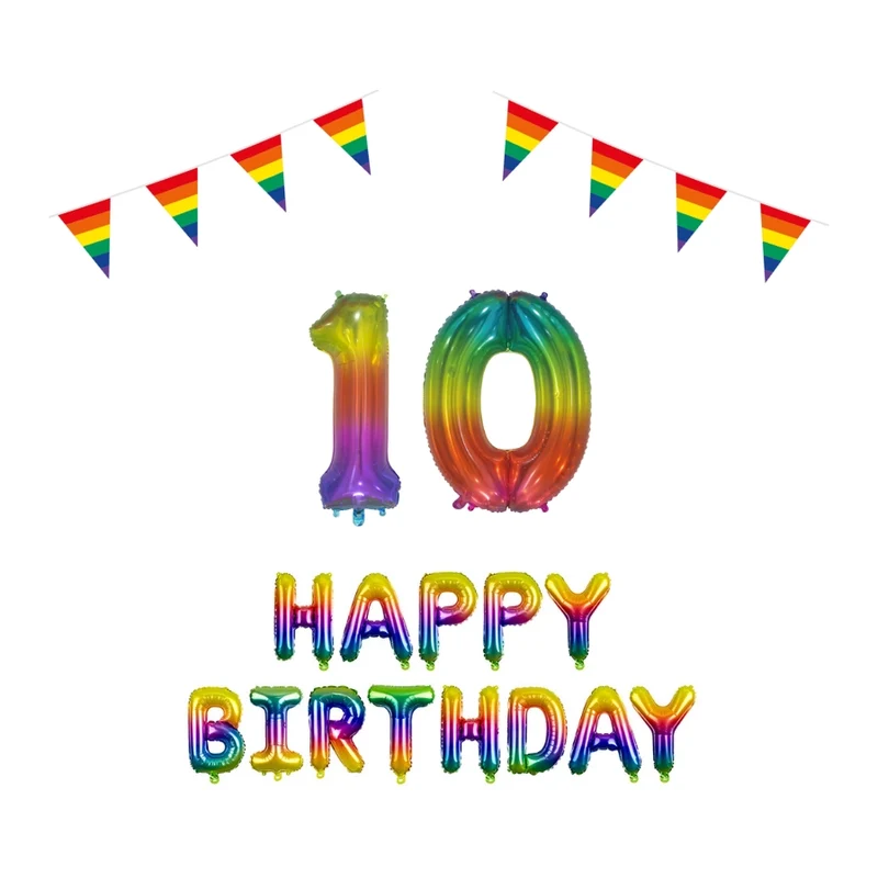 10 jaar Verjaardag Versiering Pakket Regenboog