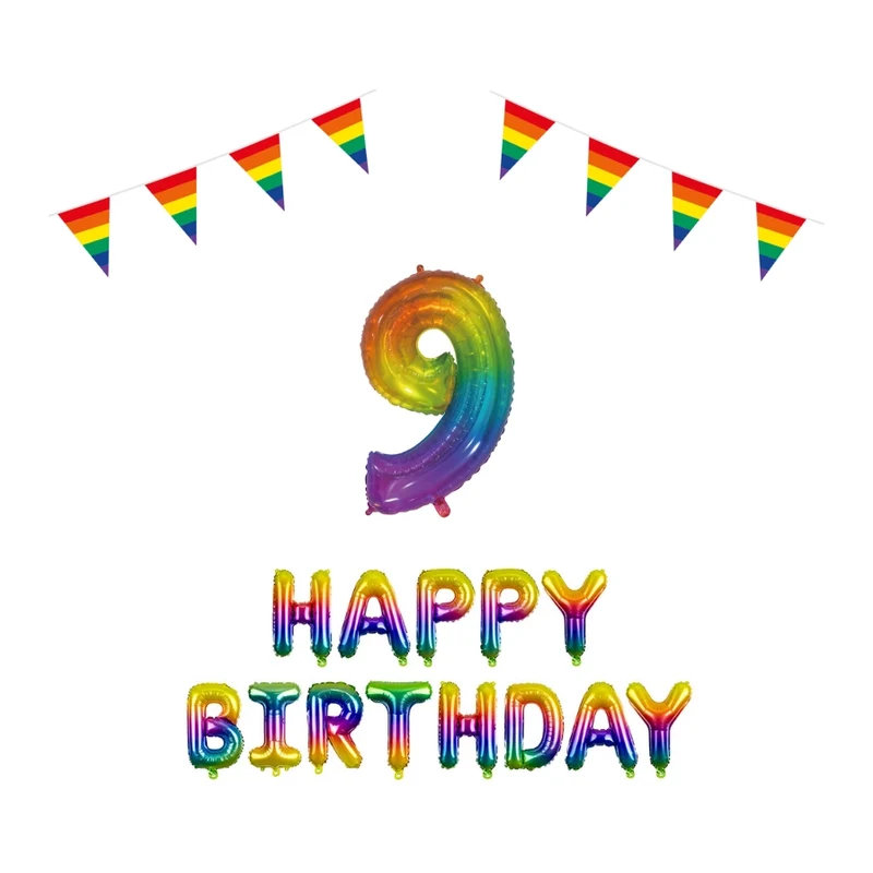 9 jaar Verjaardag Versiering Pakket Regenboog