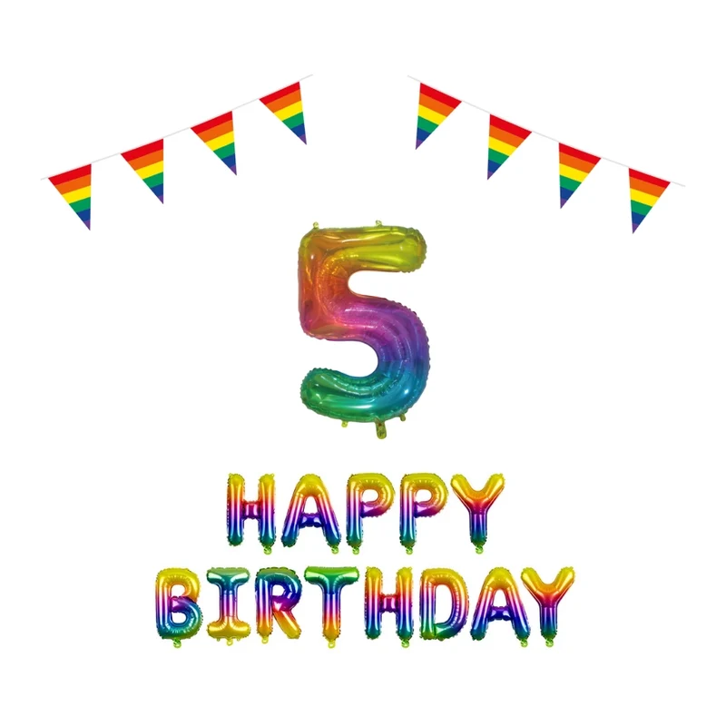 5 jaar Verjaardag Versiering Pakket Regenboog