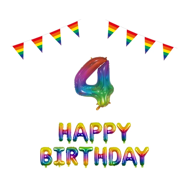 4 jaar Verjaardag Versiering Pakket Regenboog