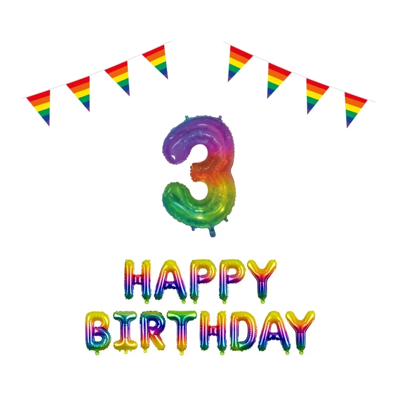 3 jaar Verjaardag Versiering Pakket Regenboog