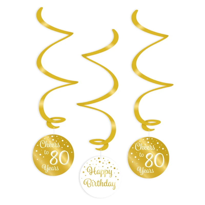 Swirl verjaardag decoratie 80 jaar goud