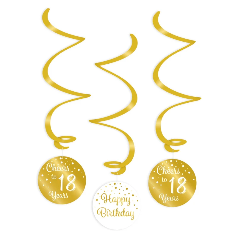 Swirl verjaardag decoratie 18 jaar goud/wit