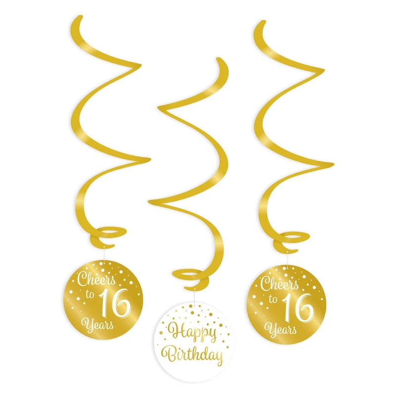 Swirl verjaardag decoratie 16 jaar goud