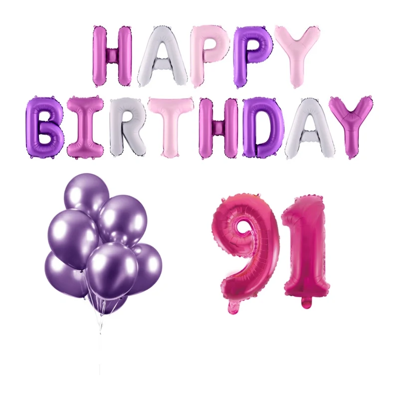 91 jaar Verjaardag Versiering Ballon Pakket Pastel & Roze