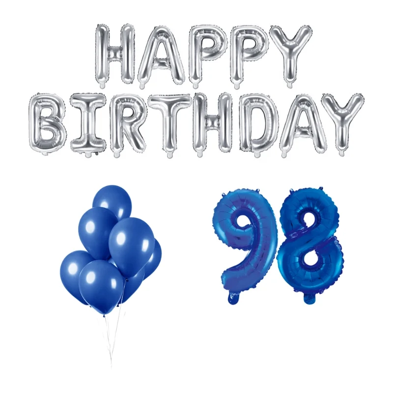 98 jaar Verjaardag Versiering Ballon Pakket Blauw & zilver