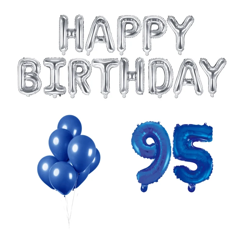 95 jaar Verjaardag Versiering Ballon Pakket Blauw & zilver