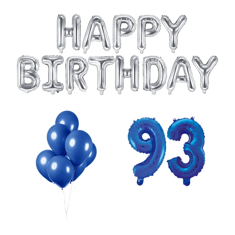 93 jaar Verjaardag Versiering Ballon Pakket Blauw & zilver