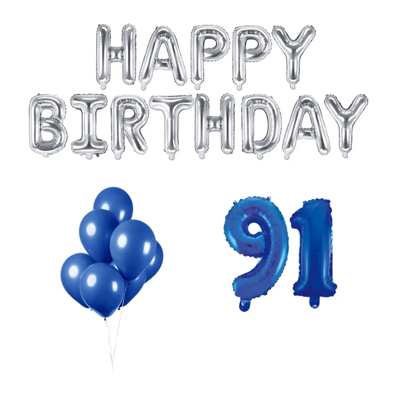 91 jaar Verjaardag Versiering Ballon Pakket Blauw & zilver