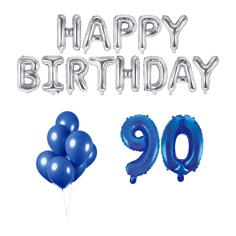 90 jaar Verjaardag Versiering Ballon Pakket Blauw & zilver