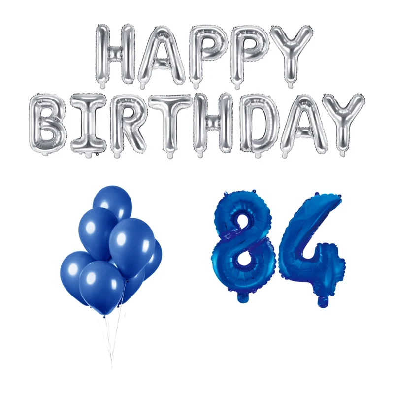 84 jaar Verjaardag Versiering Ballon Pakket Blauw & zilver