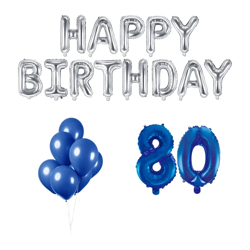 80 jaar Verjaardag Versiering Ballon Pakket Blauw & zilver