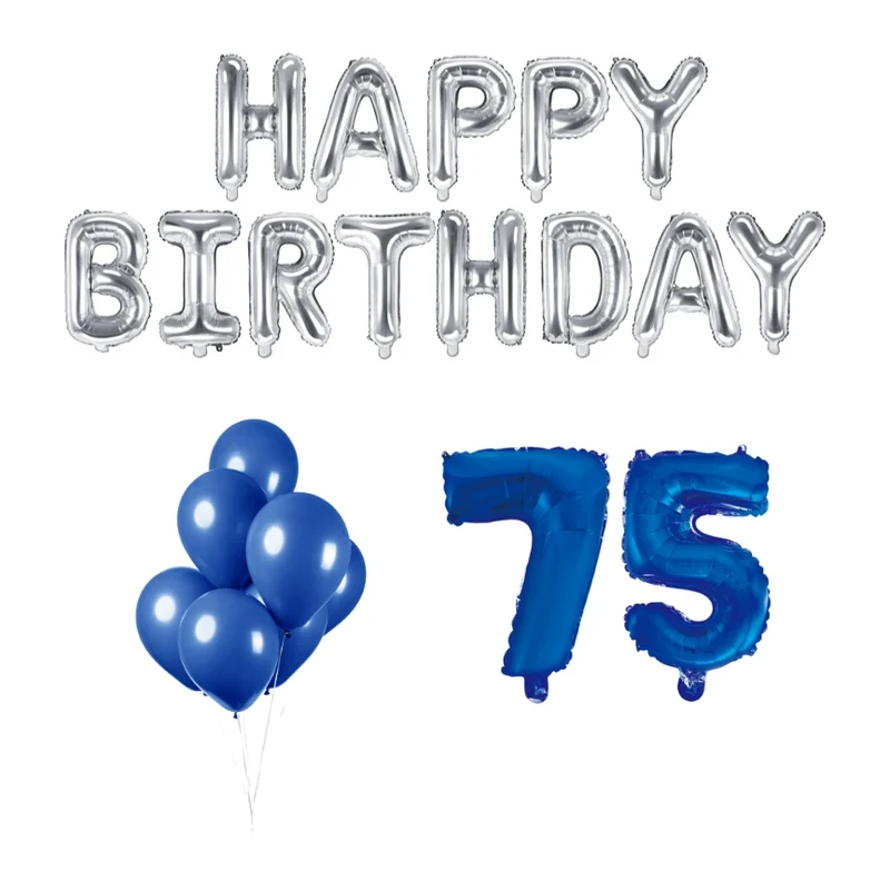 75 jaar Verjaardag Versiering Ballon Pakket Blauw & zilver