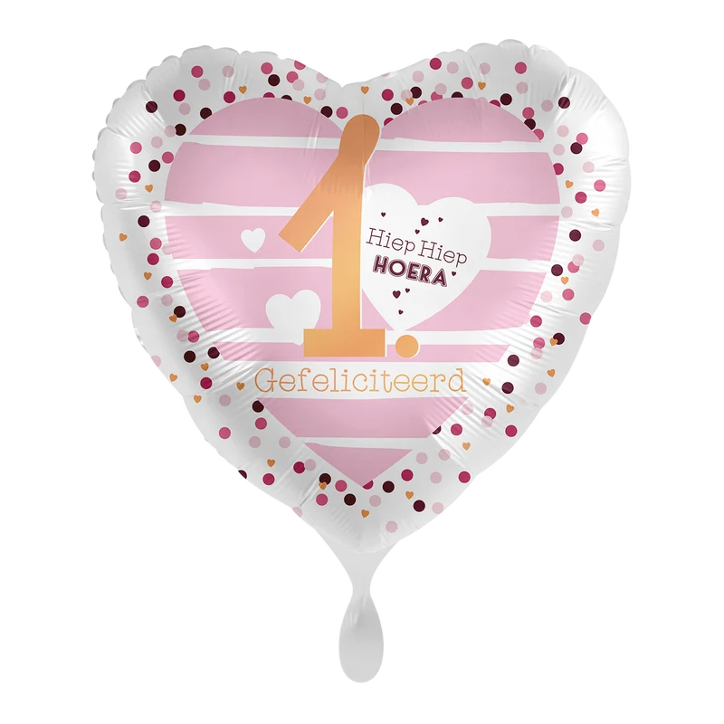 Folieballon 1 Hiep Hiep HOERA Gefeliciteerd Hart