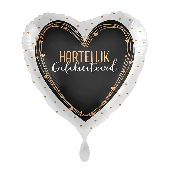 Folieballon Hartelijk Gefeliciteerd Hart Zwart