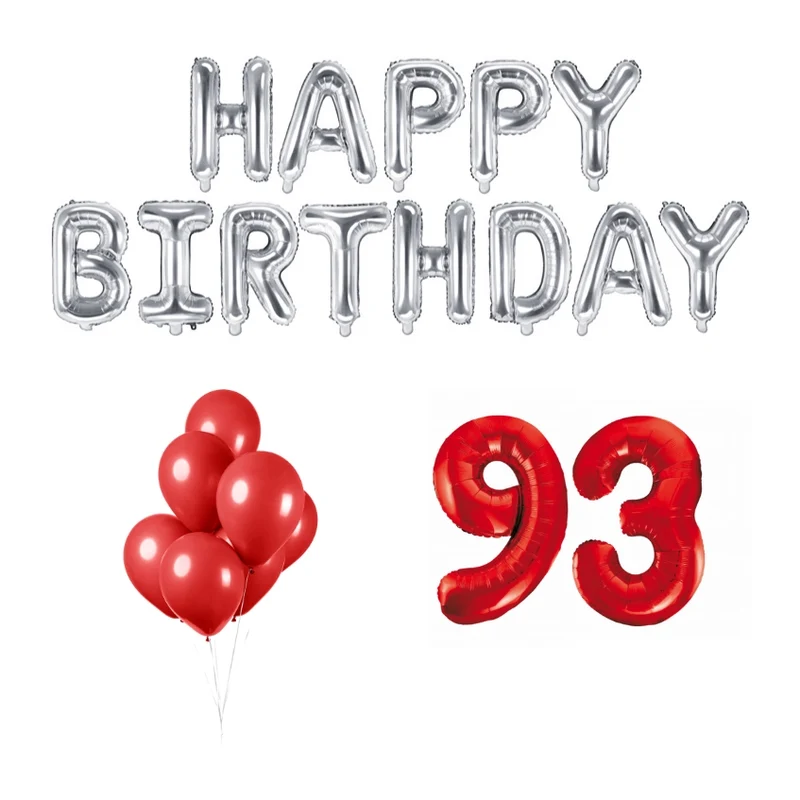 93 jaar Verjaardag Versiering Ballon Pakket rood & zilver