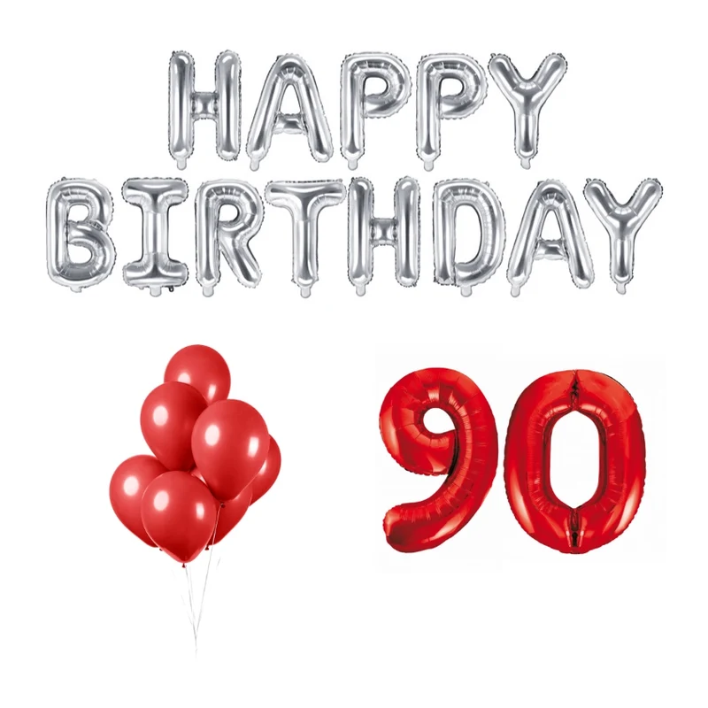90 jaar Verjaardag Versiering Ballon Pakket rood & zilver