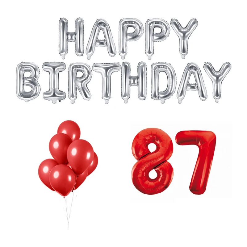87 jaar Verjaardag Versiering Ballon Pakket rood & zilver
