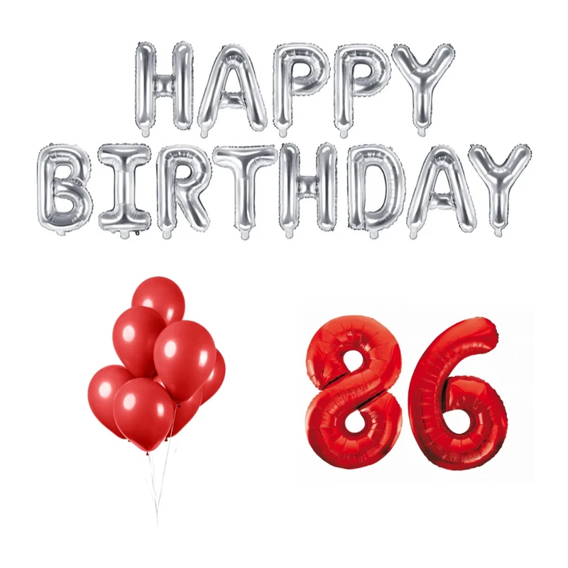 86 jaar Verjaardag Versiering Ballon Pakket rood & zilver