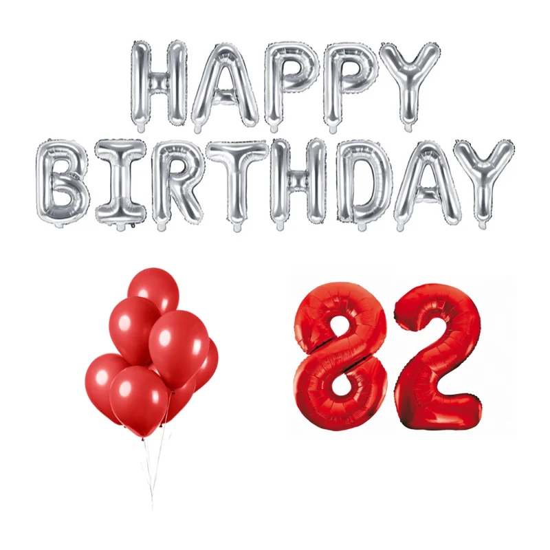 82 jaar Verjaardag Versiering Ballon Pakket rood & zilver