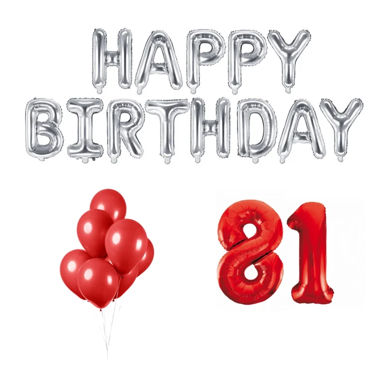 81 jaar Verjaardag Versiering Ballon Pakket rood & zilver