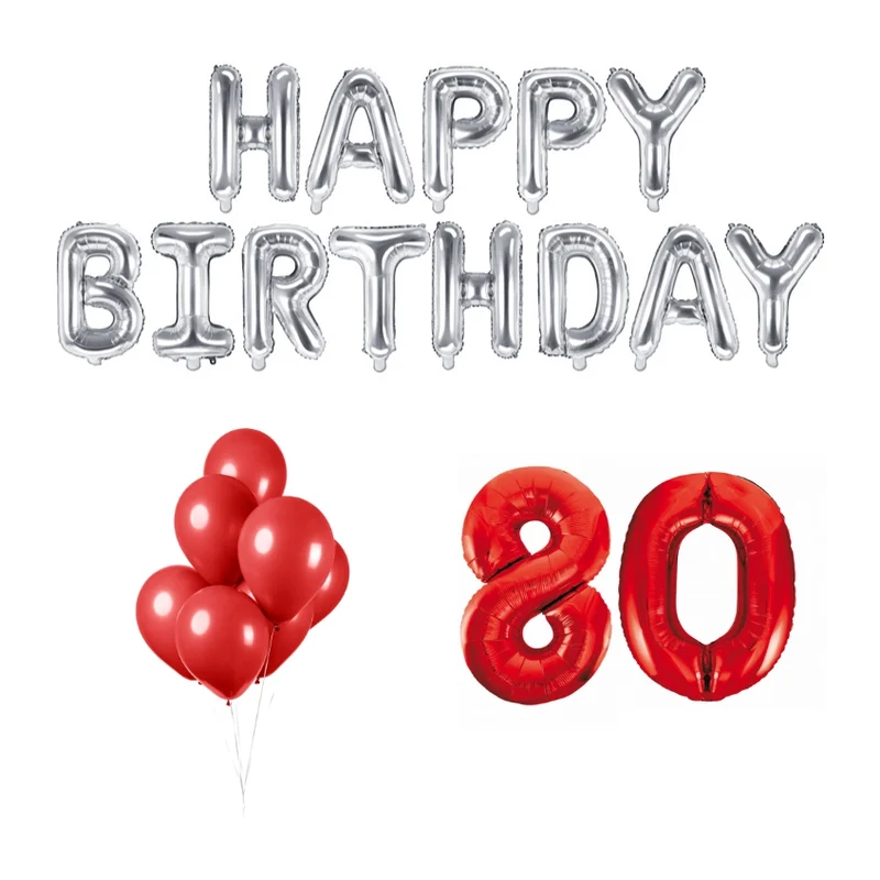 80 jaar Verjaardag Versiering Ballon Pakket rood & zilver