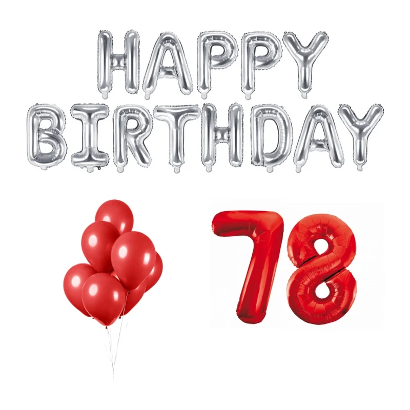 78 jaar Verjaardag Versiering Ballon Pakket rood & zilver