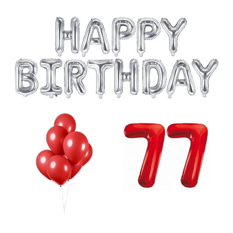 77 jaar Verjaardag Versiering Ballon Pakket rood & zilver