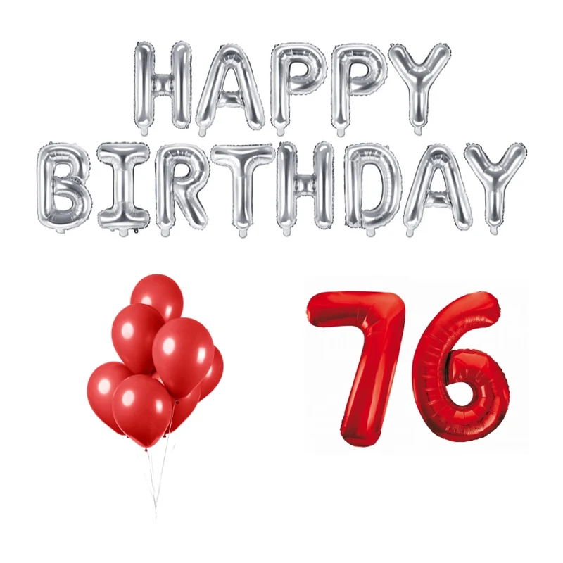 76 jaar Verjaardag Versiering Ballon Pakket rood & zilver