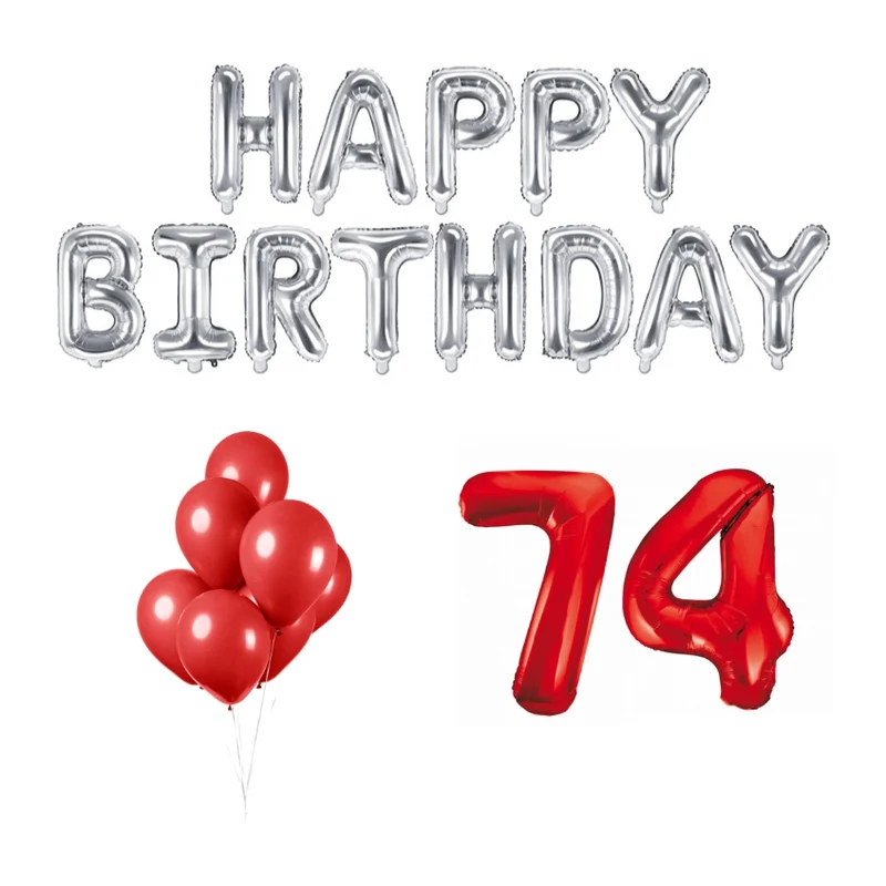 74 jaar Verjaardag Versiering Ballon Pakket rood & zilver