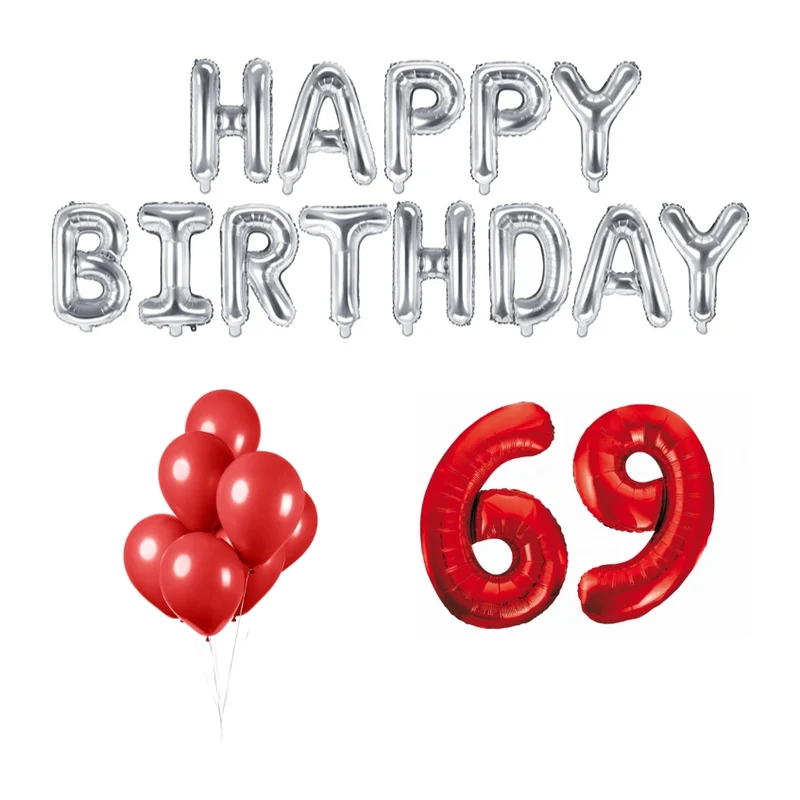 69 jaar Verjaardag Versiering Ballon Pakket rood & zilver
