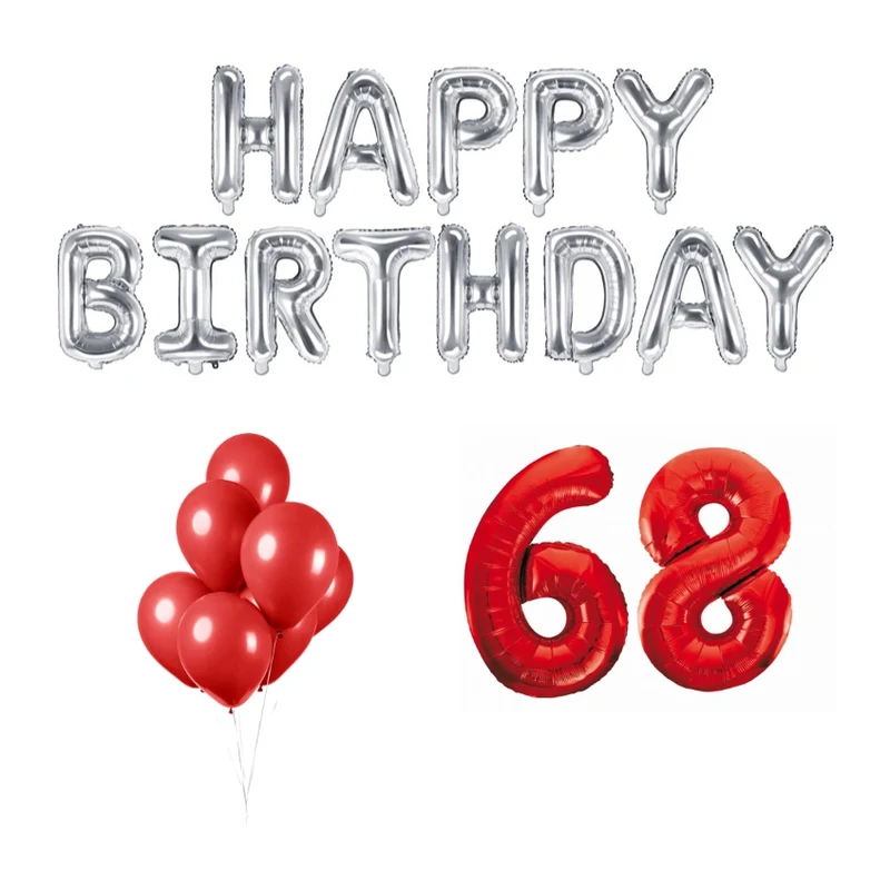 68 jaar Verjaardag Versiering Ballon Pakket rood & zilver