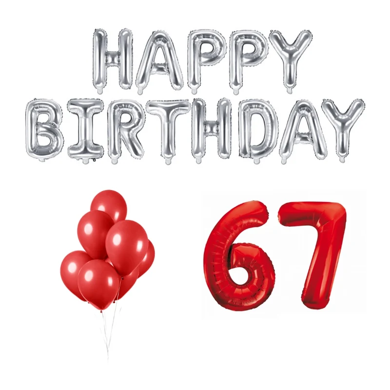 67 jaar Verjaardag Versiering Ballon Pakket rood & zilver