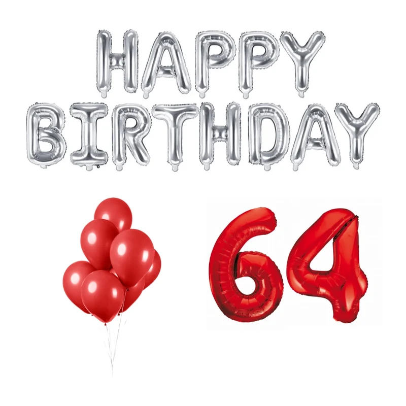 64 jaar Verjaardag Versiering Ballon Pakket rood & zilver