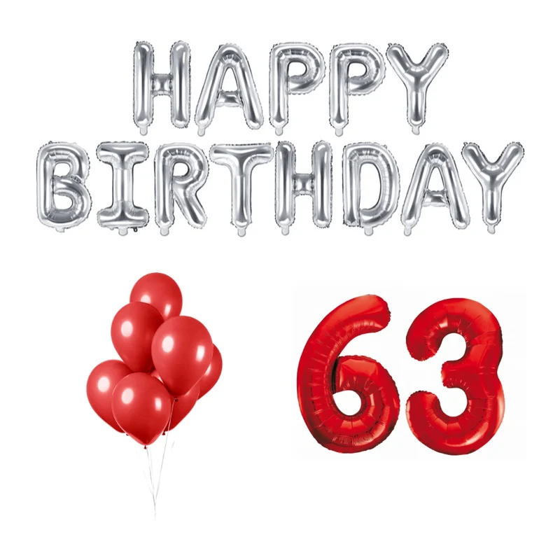 63 jaar Verjaardag Versiering Ballon Pakket rood & zilver