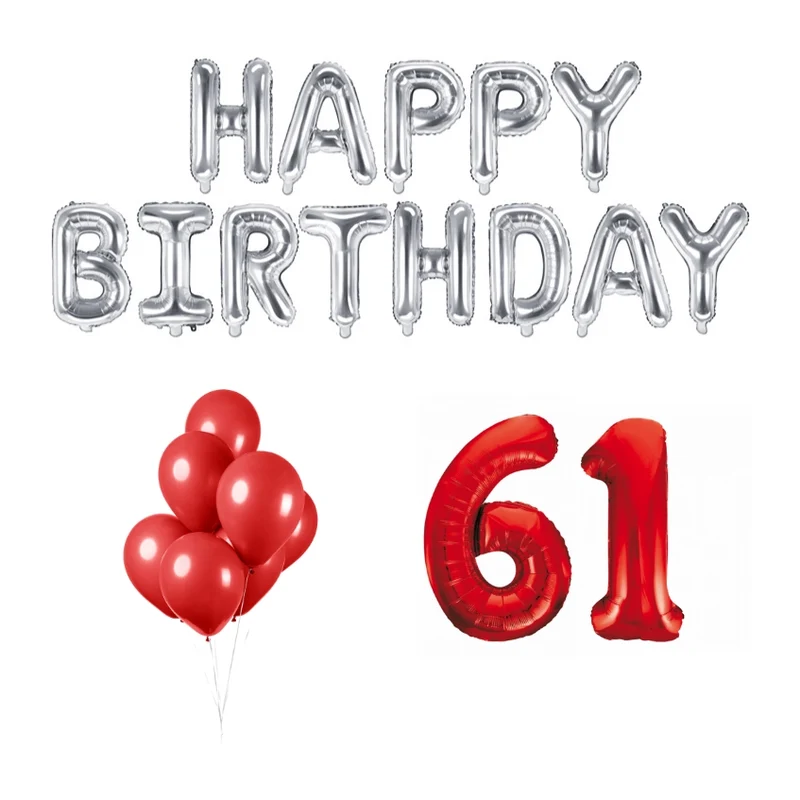 61 jaar Verjaardag Versiering Ballon Pakket rood & zilver