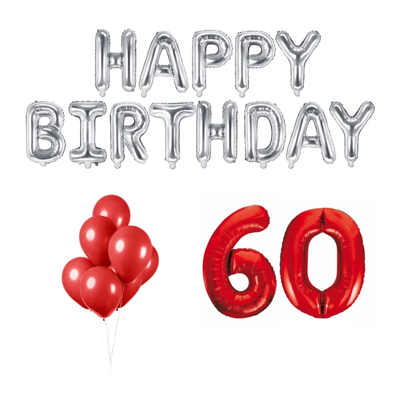 60 jaar Verjaardag Versiering Ballon Pakket rood & zilver