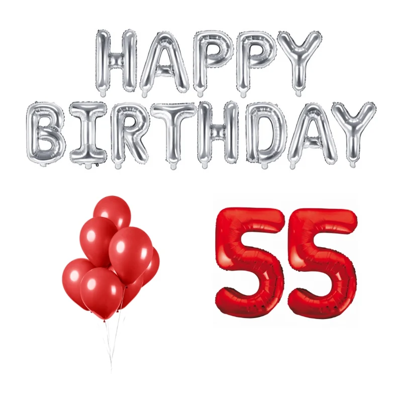 55 jaar Verjaardag Versiering Ballon Pakket rood & zilver