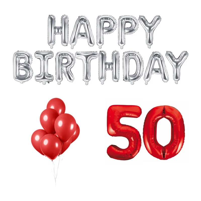 50 jaar Verjaardag Versiering Ballon Pakket rood & zilver