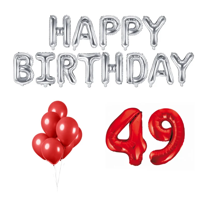 49 jaar Verjaardag Versiering Ballon Pakket rood & zilver