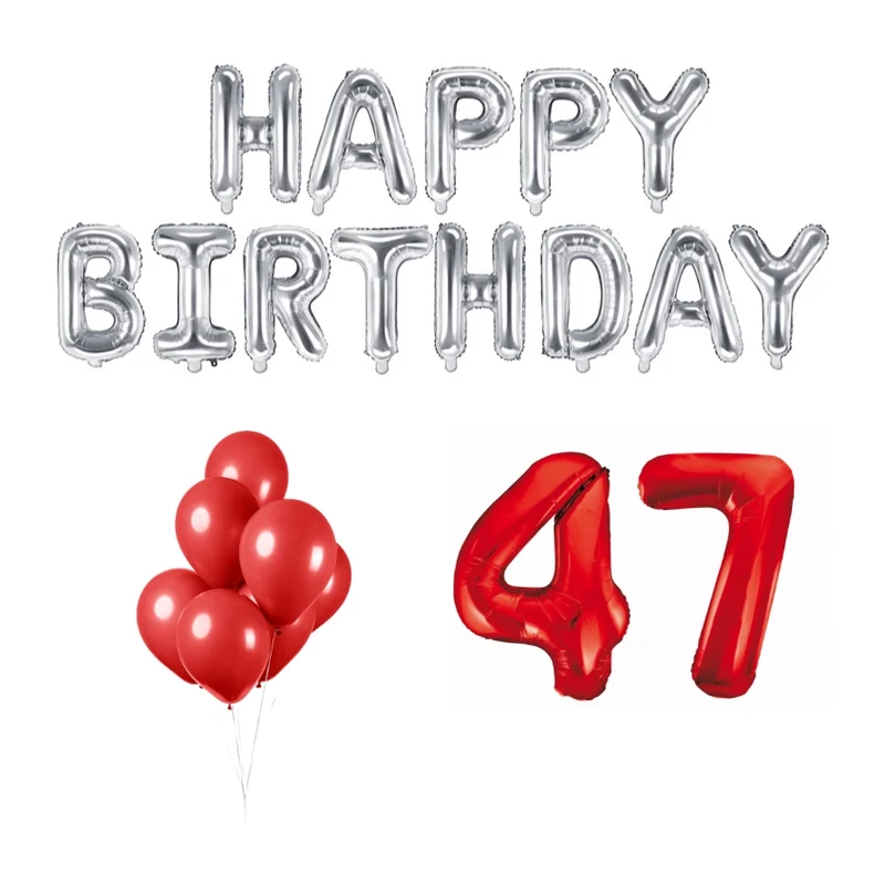47 jaar Verjaardag Versiering Ballon Pakket rood & zilver