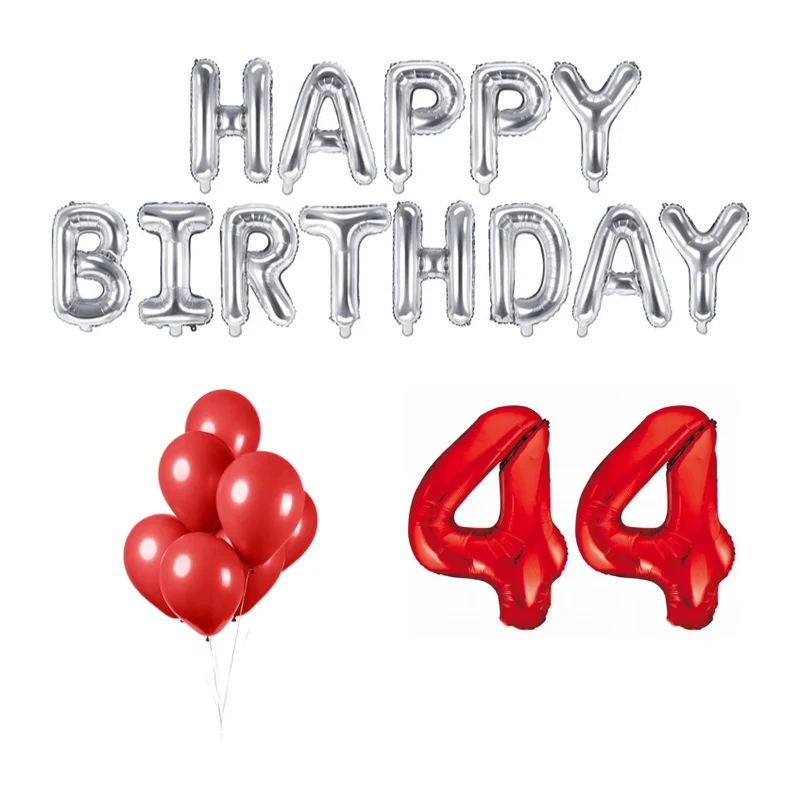 44 jaar Verjaardag Versiering Ballon Pakket rood & zilver