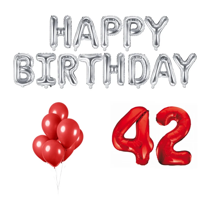 42 jaar Verjaardag Versiering Ballon Pakket rood & zilver